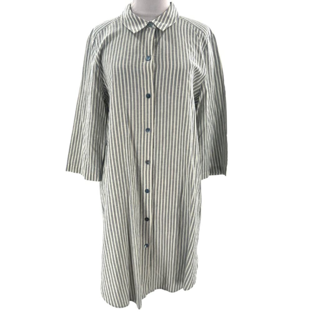Eileen Fisher Chambray Hemp Striped
Shirt Dress Tunic Sz M blue white - Picture 7 of 11